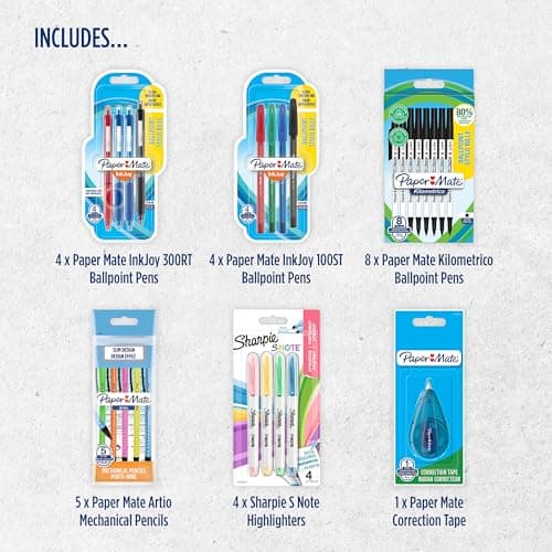 Paper Mate & Sharpie Pens Set | Stationery Supplies | Ballpoint PensHighlightersMechanical Pencils & Correction Tape | Perfect for School & Office | 26 Count — view 2