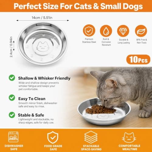 10 Pcs Stainless Steel Cat Bowls, Pet food Bowls for Cats and Puppies — view 2