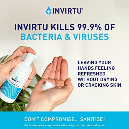 INVIRTU Alcohol Free Antibacterial Hand Sanitiser Foam (50ml) - Kills 99.9% Of Bacteria & Viruses - Great Hand Sanitiser For Travel & Festivals – Non- Scented Disinfectant - Kind To Skin (Pack of 2) — view 6
