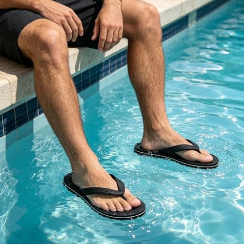 BBXWANG Unisex Flip Flops Women Men Black Flip Flops with Rubber Non-Slip Sole for Shower Beach Swimming Pools (Black, Adult, Men, 2, Numeric Range, UK Footwear Size System, 3, Medium) — view 3