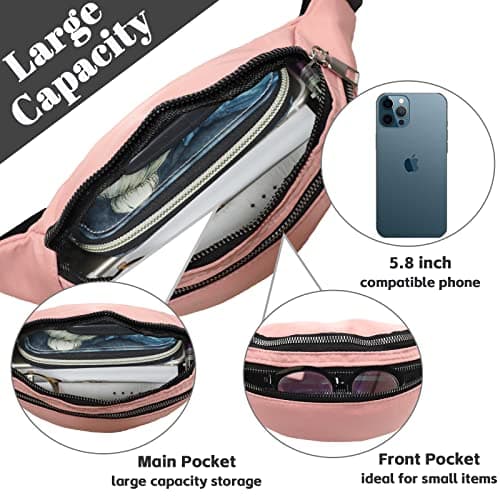 Bum Bag Fashion Waist Pack Bumbag for Women Men Lightweight Fanny Pack with 2 Zip Pockets & Adjustable Strap, Large Belt Bag for Dog Walking Running Hiking Jogging (Pink) — view 2