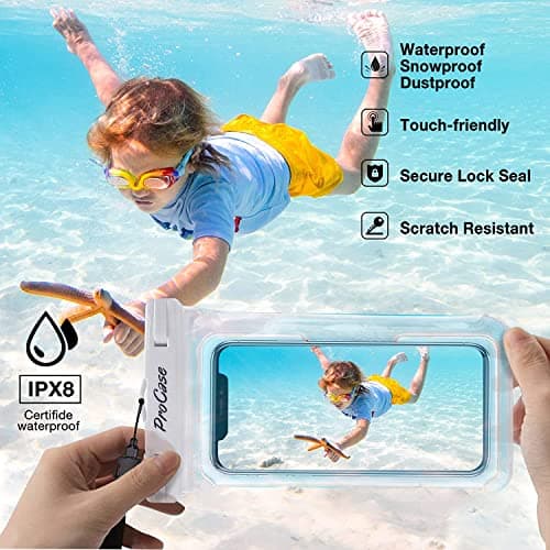 ProCase 2 Pack Waterproof Phone Pouch, Underwater Case phone sleeve for iPhone 17 Air 16 15 14 Plus Pro Max 13 12, Galaxy S24 Ultra S23 S22 Up to 7.0 inch, Cruise Beach Essentia -White/Black — view 3
