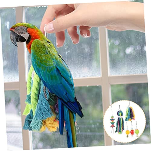 Happyyami Parrot Foraging Toys 6pcs Cotton Rope Wood Hanging Set — view 3