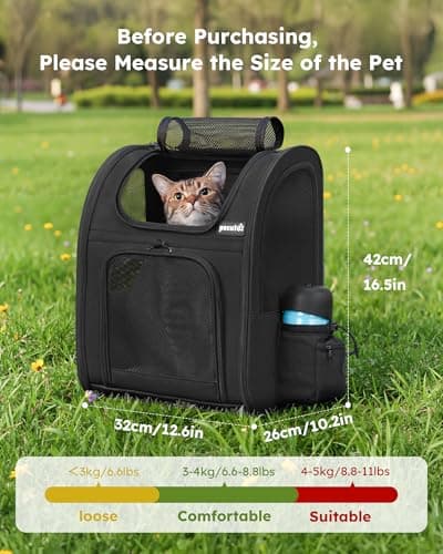 pecute Cat Backpack Dog Backpack, Breathable Dog Rucksack, Black,L — view 2