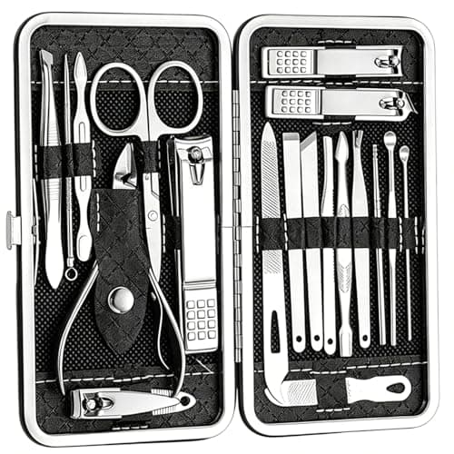 19 Pcs Manicure Pedicure Set, Nail Clippers Kit, Portable Grooming Case