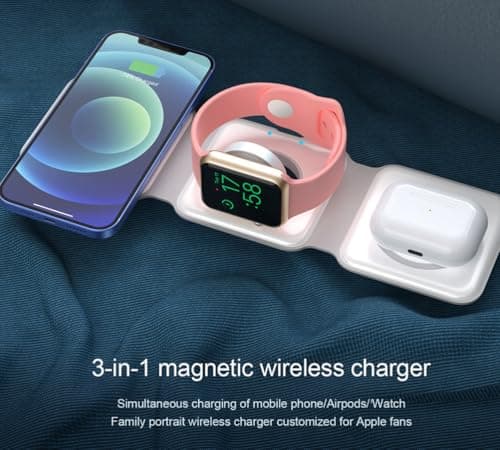 Orco 3-in-1 Magnetic Wireless Charger - Foldable Travel Charging Station for iPhone 16/15/14/13/12 Pro Max, Apple Watch Ultra/10/9/8 & AirPods Pro 2-15W Fast Charging Stand & Portable Dock - White — view 3