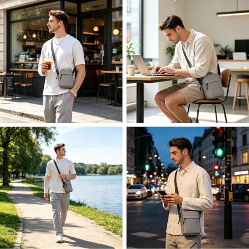 Veyarien Men's Vertical Phone Crossbody Bag, Waterproof Oxford Tall Sling Pouch with Card Slots & 2 Zip Compartments, Adjustable Strap, Lightweight for Daily Commute (Grey) — view 6