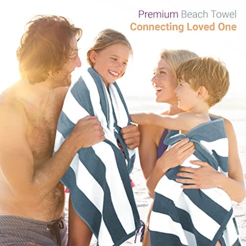 SweetNeedle Beach Towels for Adults Pack of 2 - Sea Glass Green Cabana Striped Classic - 100% Cotton Terry Ringspun Pool Towel, Quick Dry, Super Absorbent Swimming large towel, 76 x 152 cm — view 3