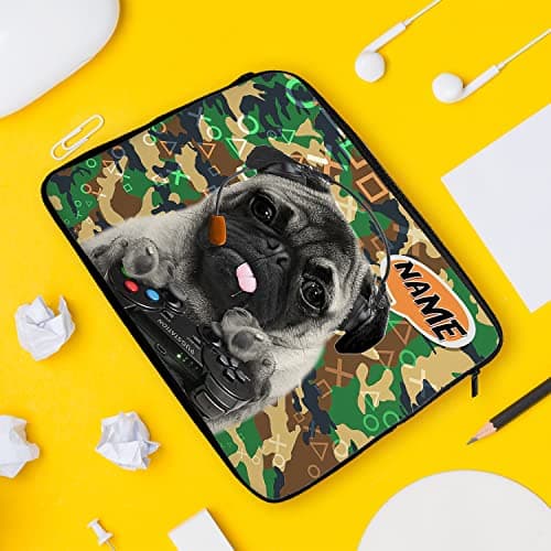 Personalised Gamer Tablet Sleeve Laptop Case Boys iPad Zip Pouch Protective Carry Travel Bag Pug Dog Birthday Gift PUG CAMER CAMO (Large 14" – 15.6") — view 5
