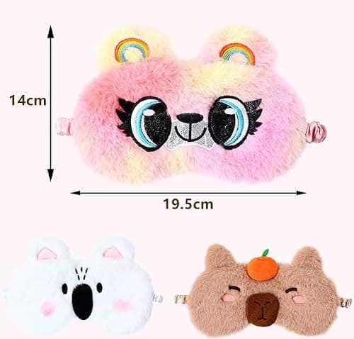 OMEIU 1 Pcs Kids Eye Masks for Sleeping, Kids Eye Mask, Colourful Unicorn Animal Soft Plush Sleeping Mask, Kids Sleeping Mask for Girls Children Travel Party Fillers (Capybara, One Size) — view 5