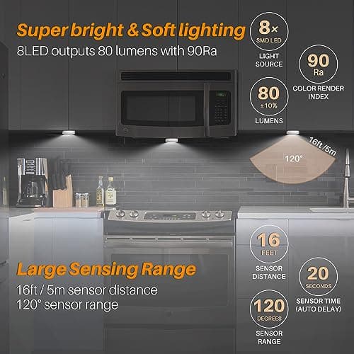 STAR-SPANGLED 3.1” LED Motion Sensor Light Indoor AA Battery, 3 Pack White — view 3