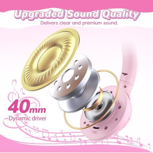Kids Headphones Wireless with LED Lights 85H Playtime for Toddler Girl Pink — view 6
