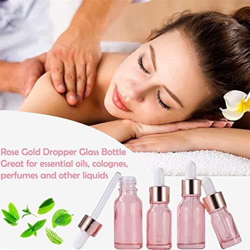 SONGQEE 30ml Rose Gold Glass Bottles with Dropper Pipette, Mini Empty Eye Glass Dropper Bottles Refillable Sample Container for Storage Essential Oils, Perfumes and Cosmetics (Rose Gold) — view 3