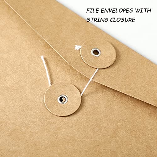 10pcs A5 Kraft Paper Envelopes Portfolio Foolscap File Folders Document Folder with String Fastener Closure Wallet Pockets File Bags Storage Pouch Paperwork Organizer Bag for Office School Home — view 6