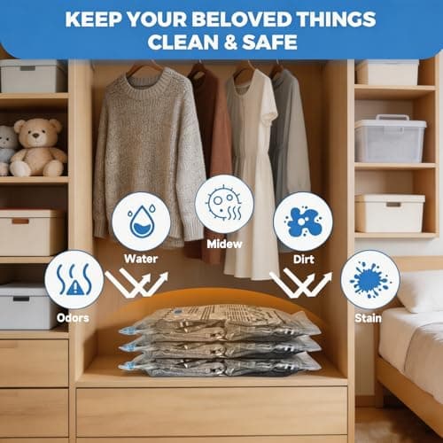 RunXinDa Small Vacuum Storage Bags 8 Pack (60x40cm) - Reusable Space Saver Bags for Travel & Home, Compatible with Vacuum Cleaner, Save 80% More Storage Space — view 4