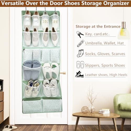 18 Pockets Over Door Storage Organiser,Back of Door Hanging Pocket for Shoes,Sock,Underwear,Hat,Handbag,Cleaning Supply,Toiletry,Behind Door Storage of Dorm,Bedroom,Bathroom,Entryway,Storeroom,Nursery — view 3