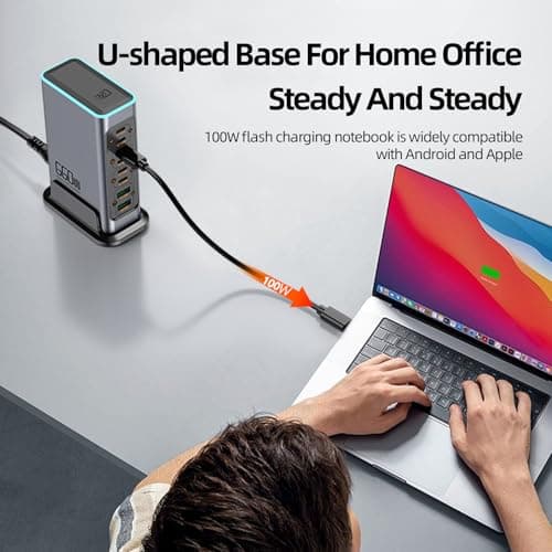 660W USB C Charger 8-Port Fast GaN Charger 140W/100W/30W USB C Charging Station with Colorful Lights Multi Port Power Adapter for Laptop, MacBook Pro, Dell XPS, iPad, iPhone, Samsung — view 4