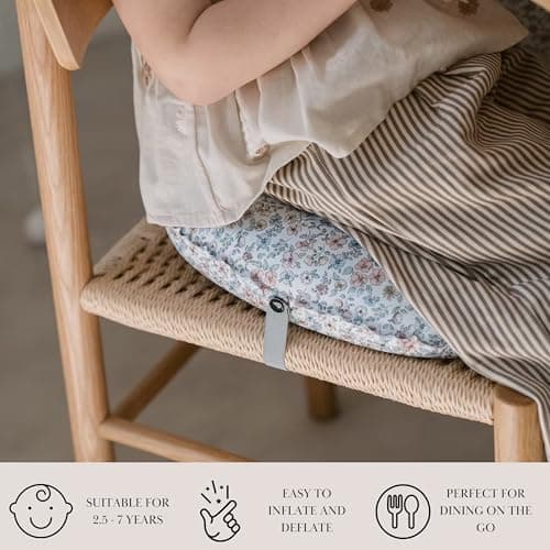Inflatable Booster Seat for Toddler (Age 2.5–7 Years) – Travel Booster Cushion & Pillow for Kids – Chair Booster Seat for Dining – Portable Inflatable Pillow (Ditsy Meadow) — view 2