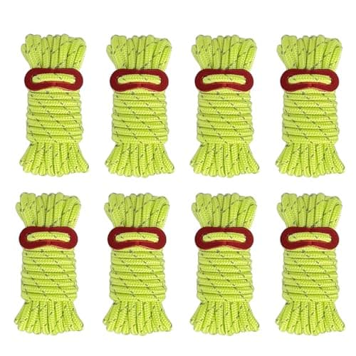 Nylon Rope, Tent Guy Ropes, 8 Fluorescent Green Guy Lines for Camping, 400 cm Length and 0.4 cm Diameter Nylon Cord