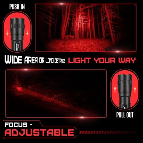 DARKBEAM Red Light Torch LED Rechargeable Stepless Dimming,Focus Adjustable — view 4