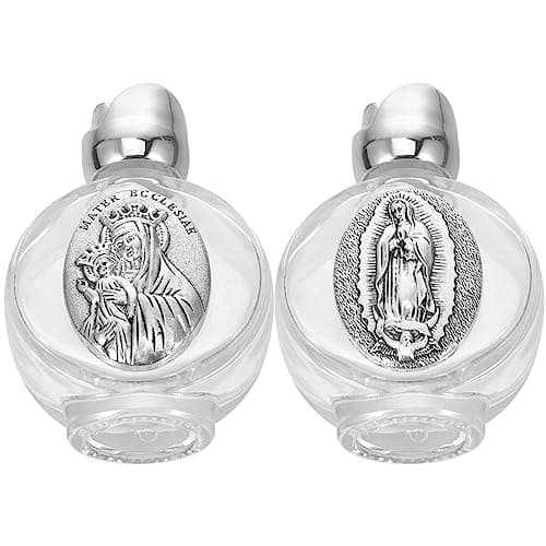 HOMSFOU Embossed Holy Water Bottle Glass Refillable Decorative Bottle for Holy Water Anointing Oil or Perfume Portable Small Vial for Church Baptism Wedding Favors 2 X 2.76 X 1.65 in