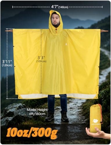 ANYOO Waterproof Rain Poncho Lightweight Reusable Adult Unisex Multi-use — view 2