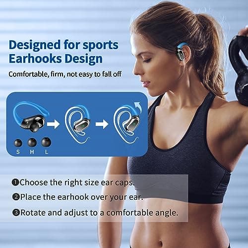 Wireless Earbuds, 50H Ear Buds Bluetooth 5.4 Earphones Sport with ENC Noise Cancelling Mics, HiFi Stereo Wireless Headphones with Earhooks, IP7 Waterproof Bluetooth Headphones for Running Workout Gym — view 4