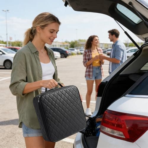 Car Charger Storage Box For EV Cable, Leather Waterproof Charging Cable Bag, Heavy Duty Car Boot Carry Case For Type 2 Charger & Accessories. Perfect For Home & Travel,Electric Vehicle Cables Organise — view 2
