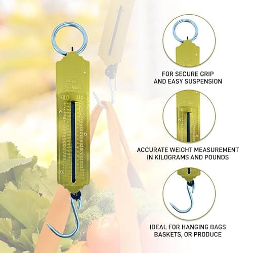 PNJB, Pocket Spring Balance Luggage Scale 25 Kg Weight Measuring Fishing Luggage, Golden Mechanical Balance with Hook for Home, School, Classroom, Kitchen Use (1X PACK) — view 4