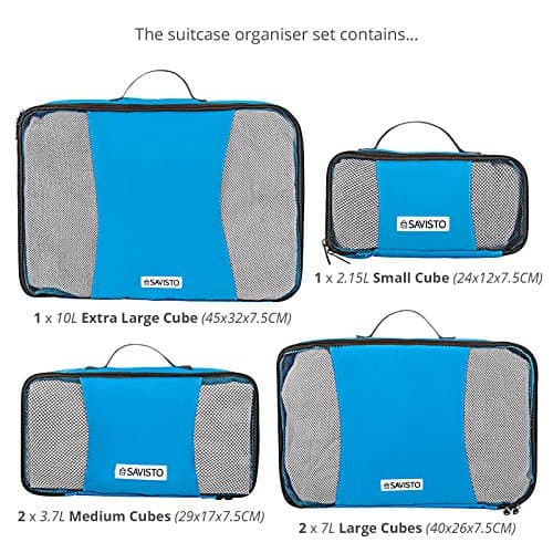 Savisto Packing Cubes 6 Piece Set, Durable & Lightweight Travel Essentials for Suitcases - Includes 1 XL, 2 L, 2 M, 1 S - Available in 8 Stylish Colours - Blue — view 6