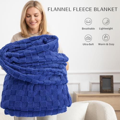 Exclusivo Mezcla Checkered Fleece Throw Blanket for Sofa Couch, 127x152 CM — view 3