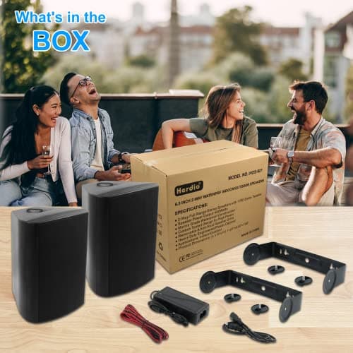 Herdio 6.5 Inches Indoor Outdoor Bluetooth Speakers Waterproof Wireless with Powerful Bass,Wall Mount Speakers System Wired for Patio Deck Porch Backyard 400 Watts(Black) — view 6