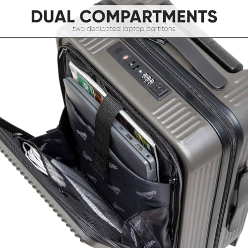 Dellonda 20" Cabin Size Luggage with 2 x Laptop Compartments, Dual TSA Lock, USB Functionality, 4 x 360° Wheels for Business Travel - DL157 — view 3