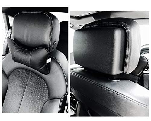 DSstyles 2 Pieces PU Leather Neck Pillow for Car Seat Headrest Cushion 28x18cm Car Neck Cushion (Black) — view 5