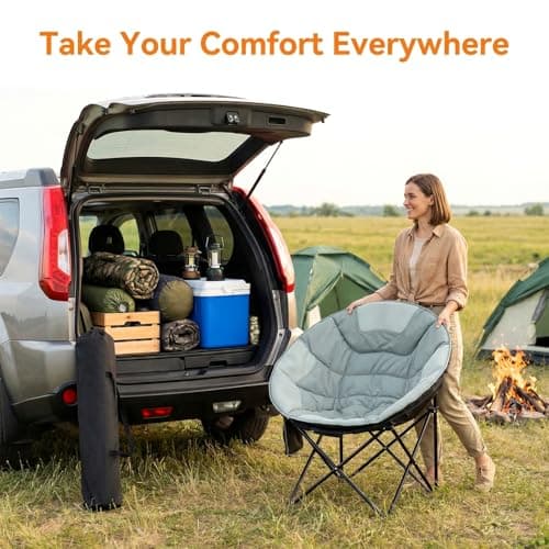 Clevich Folding Moon Chair, Heavy Duty Camping Chair with Breathable Mesh, Padded Cushion, Storage Bag, Supports 150kg Portable Garden Chair for Fishing Beach Outdoor Indoor — view 6