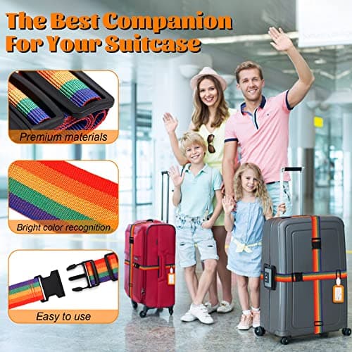 4 Pcs Luggage Straps for Suitcases, Adjustable Belts with 2 Pcs Case Tags — view 4
