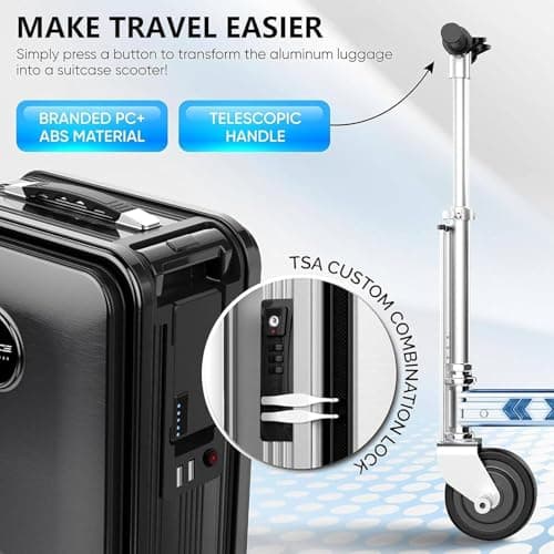 HNBYLMM Smart Electric Suitcase, 20 L Rideable Luggage with Telescopic Handle, Load 242 LBs, 3 Speed Adjustment, Mileage 8-10 KM, Removable Battery, Suitcases Wheels for Business, Travel Black-A — view 6