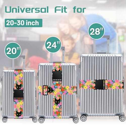 OffiEase Luggage Straps for Suitcases Travel Belt - Baggage Identifiers Suit Case Accessories with Buckle Nylon Adjustable Band Over Handle for Airport 2 pack Black Cat — view 3