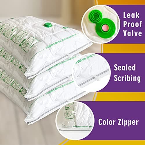 STORAGE MASTER Space Saver Bags for Travel and Home Reusable Vacuum Storage Bags Save 80% More Storage Space Work with Vacuum Cleaner (9 Medium, No Pump Included) — view 4