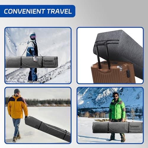 TurnWay Padded Ski Bag with Wheels for Air Travel, Double Rolling Snowboard Bag Heavy Duty Waterproof for Storage & Transportation of Snowboard/Ski Gear (Gray) — view 6