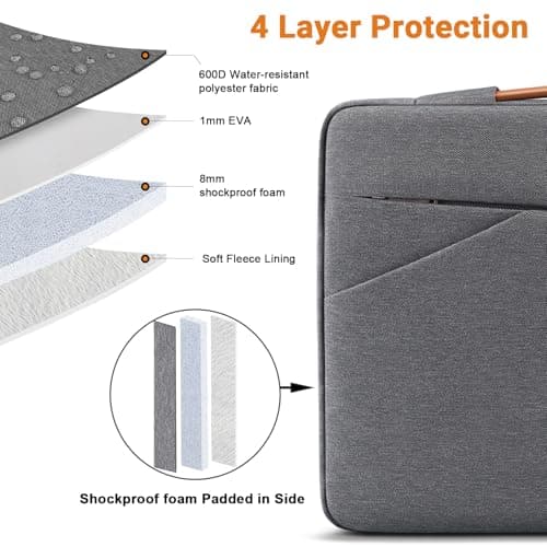 TECOOL 13.3 Inch Laptop Sleeve Protective Case with Handle and Pockets — view 5