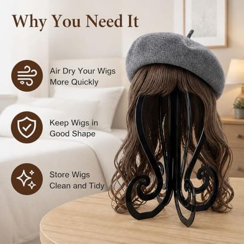 Collapsible Wig Stand Portable,Fold Flat Reusable Plastic Wig Head Holder for Travel Drying Styling Storage,11.7"H Thick Reinforced Plastic Snap Assemble for Wigs Hats Cosplay Masks Helmets(Black) — view 4