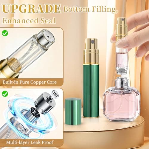 TonJin 5ml Travel Perfume Atomiser Refillable, Small Portable Empty Spray Bottle, Leakproof & Easy To Refill Perfume Decanter Cologne Dispenser for Women and Men(Green) — view 2