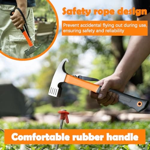 Camping Hammer with Tent Stake Remove, 12 inch Outdoor Multifunction Camping Mallet for Tent Pegs with Holding Strap and Tote Bag, for Outdoor Camp Picnic, Rustproof, Non-Slip Comfortable Grip — view 3