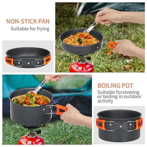 Lixada Camping Cookware Kit, Portable 2-3 People Camping Cooking Set Lightweight Non-Stick Camping Pot and Pan Set with Cups Spoon Fork Cutter for Outdoor Travel Camping Hiking Picnic BBQ — view 6