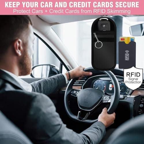 5 Pack Car Key Faraday Pouch Set, 2 Medium Signal Blocking Key Pouches Black & Pink with 3 RFID Card Holders, Anti-Theft Keyless Entry Protection — view 5