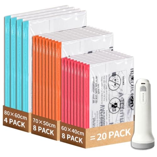 Vacuum Storage Bags for Clothes with Pump, 20 Pack Compression Seal Bags