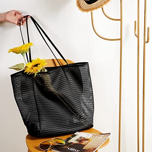 KALIDI Mesh Tote Bag,23L Beach Bag Extra Large Tote Bags for Women with Zip Pocket Shoulder Bag Summer Beach Bags Reusable Shopping Bag for Picnic Holiday Travel Grocery — view 3