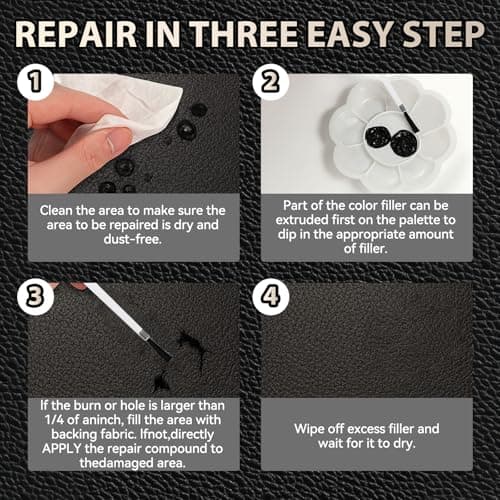 Black Leather Repair Kit for Furniture, Leather Car Seat Repair Kit, Easily Restore Car Interior, Sofa, Jacket, Restore Any Material with Super Easy Instructions to Fix Scratches, Tears, Holes — view 5