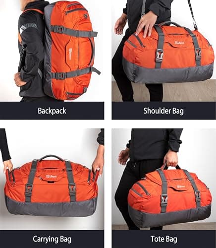 Ubon 55L Travel Duffel Backpack Waterproof 4-Way Holdall Gym Bag Orange — view 4
